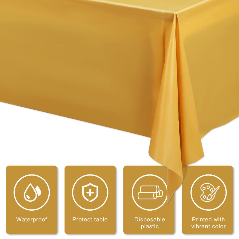 Moukeren 16 Pack Plastic Tablecloths Bulk 54 x 108 Inch Disposable Rectangle Table Covers Waterproof Party Table Cloths for Indoor or Outdoor Events Birthday Party Decor Supplies (Gold) - Image 4
